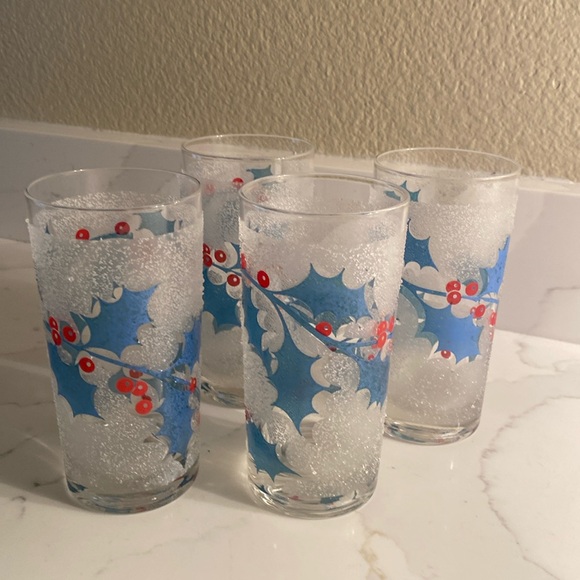 Vintage Christmas Glasses Fred Press Style Set of 4 - Picture 1 of 4